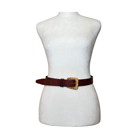 Vtg Talbots Saddle Leather Belt M Wicker Brown Western Classic Boho Minimalist