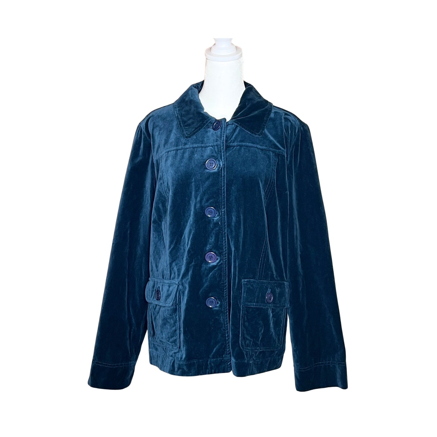 Vintage Y2K Appleseed's Velvet Jacket Size 16 Blue Jewel Tone Whimsigoth Eclectic Holiday