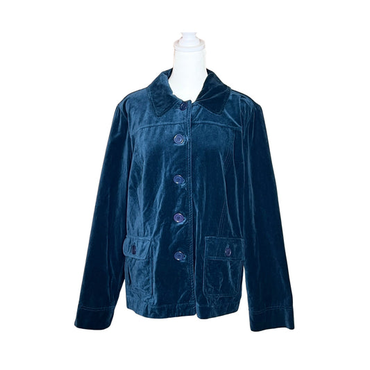 Vintage Y2K Appleseed's Velvet Jacket Size 16 Blue Jewel Tone Whimsigoth Eclectic Holiday