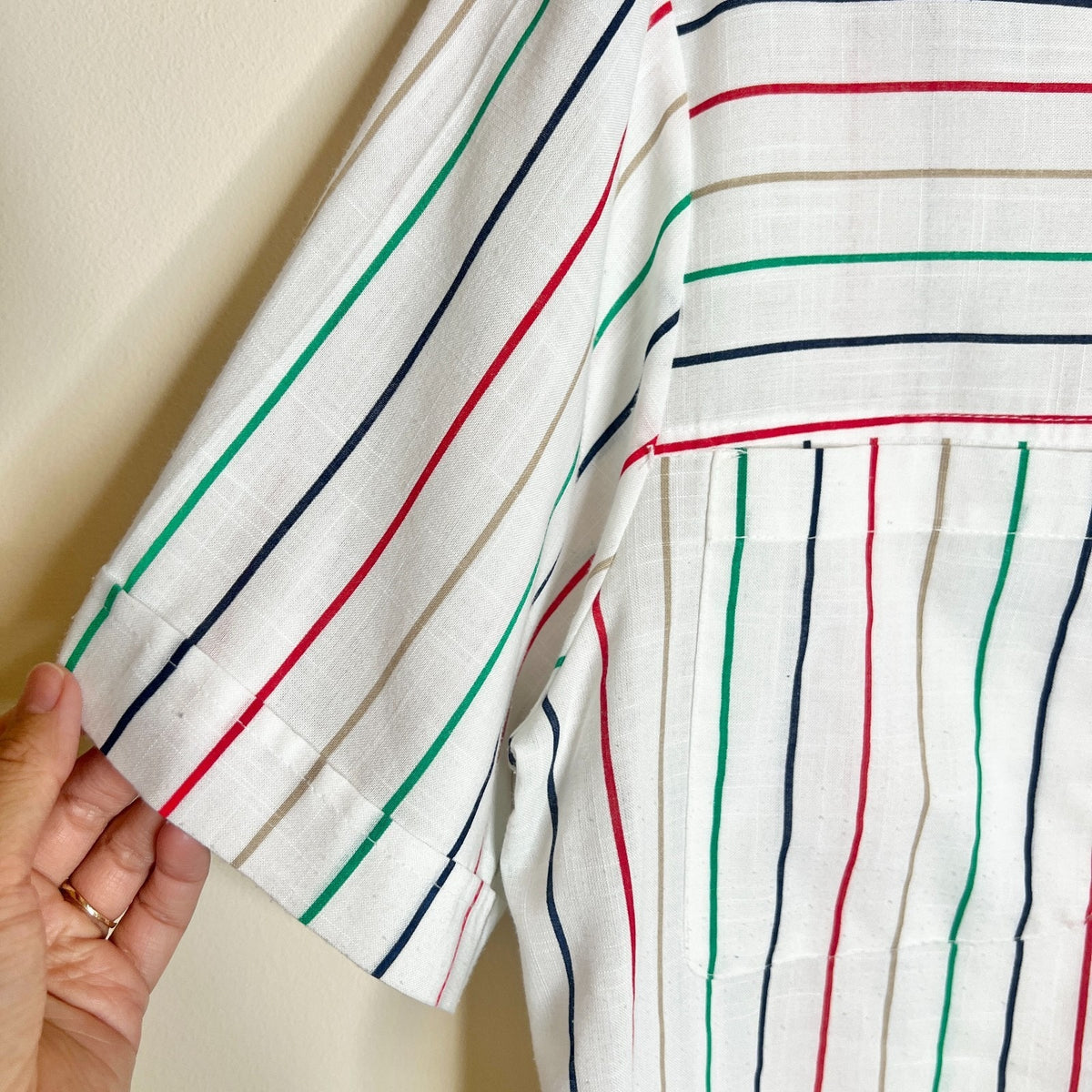 Vtg 70s Mens Mixed Striped Button-up Shirt Classic Coastal Resort Vacation Camp