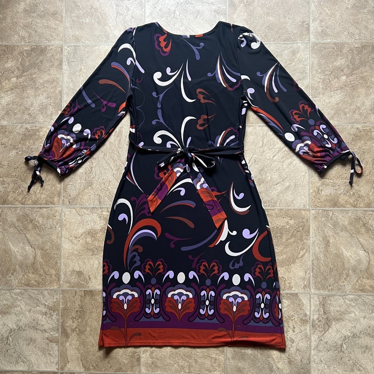Lily Womens 70s Inspired Shift Dress Black Multi-color Swirl Abstract Pattern Mod Artsy
