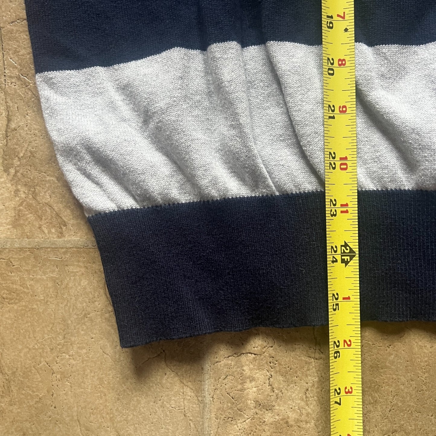 Tommy Hilfiger Womens Striped Sweater Size M Gray Navy Embroidered Logo Nautical Coastal