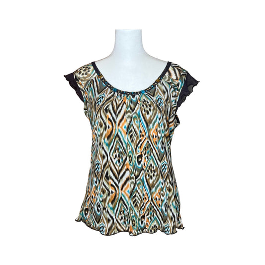 Vintage Y2K Tribal Top M Brown Geometric Rhinestones Fairy Whimsigoth Groovy