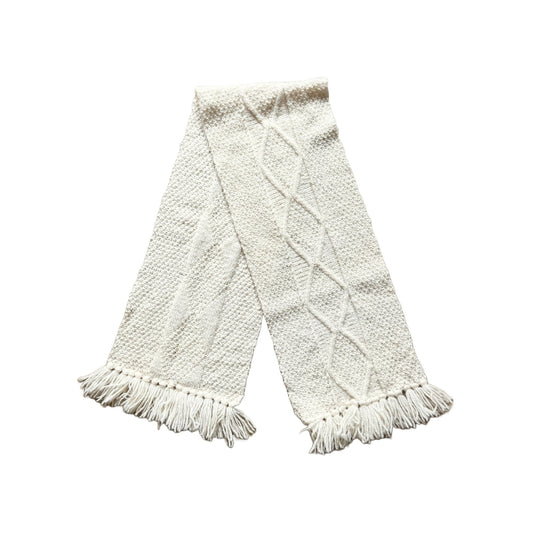 Vintage Kotuku Pure Virgin Wool Scarf Ivory Cream Tassel Made in New Zealand