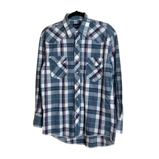 Vtg 90s Wrangler Button-down Shirt XL Plaid Pearl Snap Buttons Western Classic