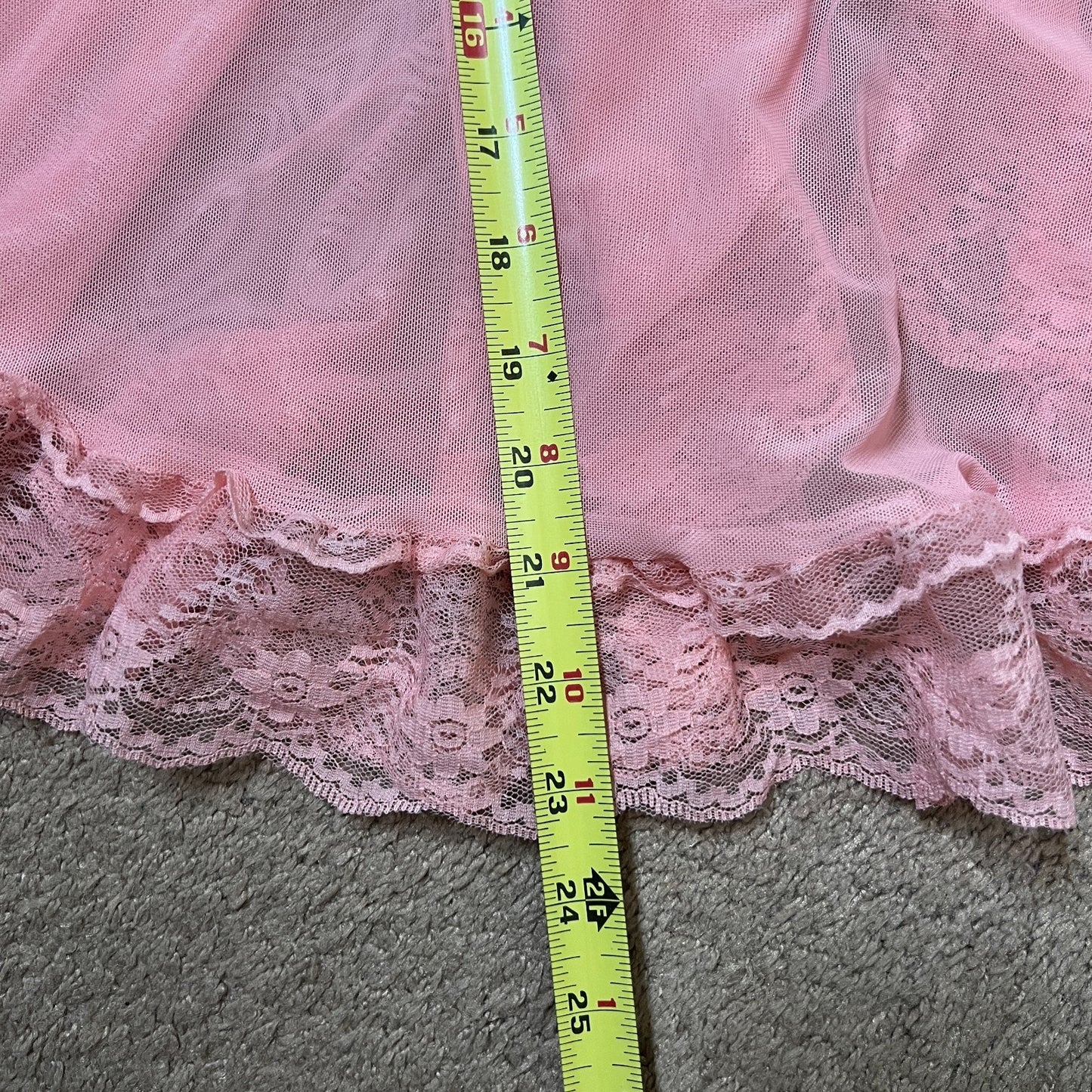 Womens Babydoll Slip Dress L Pink Sheer Lace Bow Coquette Soft Girl Feminine