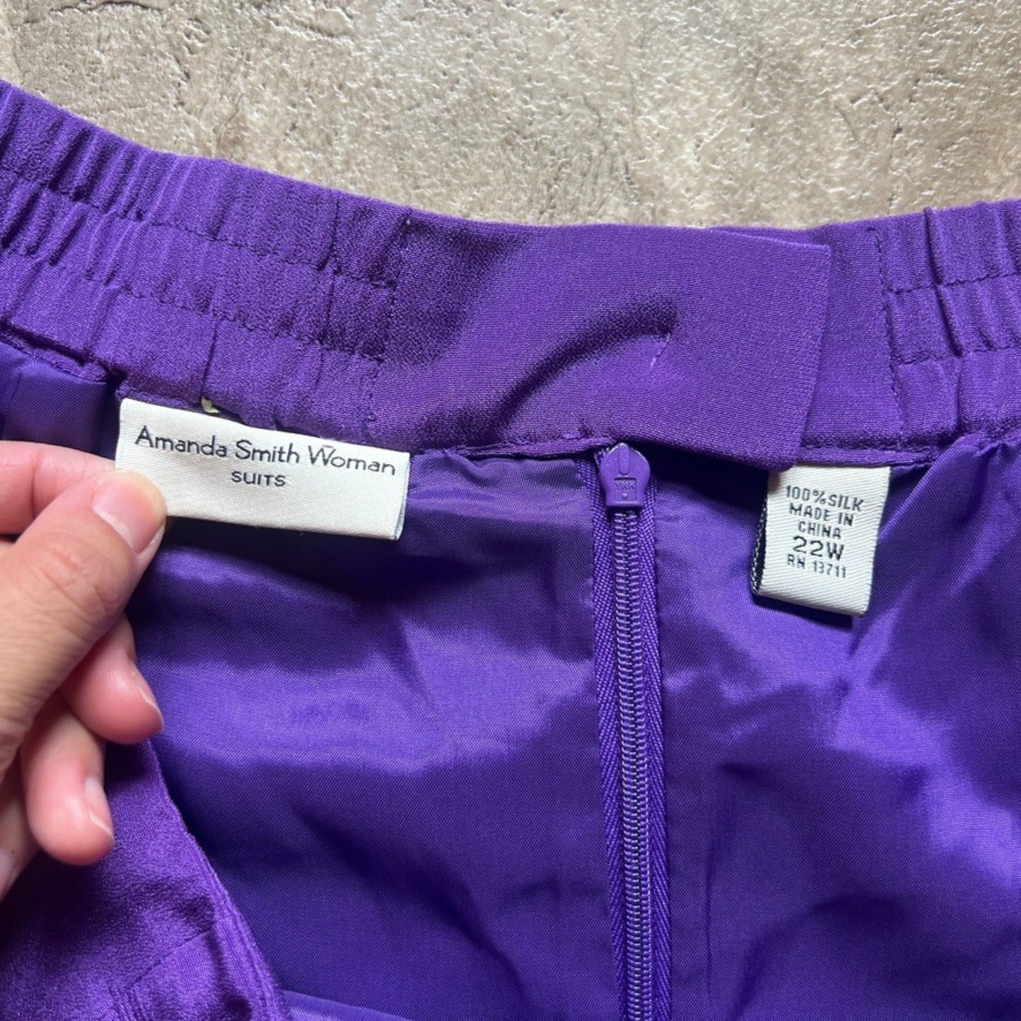 Vtg 90s Amanda Smith 100% Silk Pencil Skirt 22W Purple Formal Elegant Classic