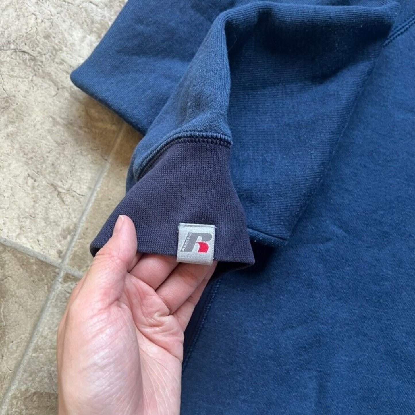 Vtg Russell Athletic Mens Sweatshirt Blue Embroidered Fleece Retro Preppy Sporty