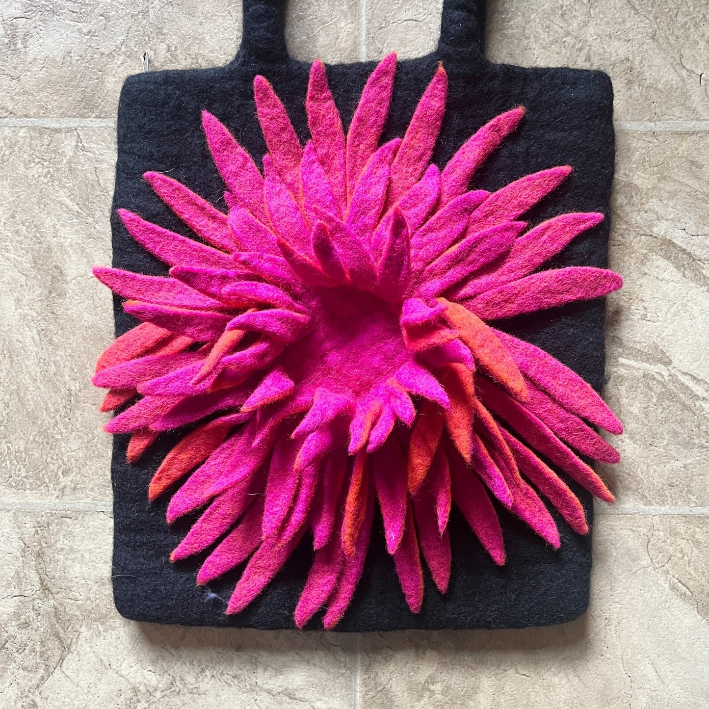 Felted Wool Tote Bag 3D Flower Fairy Resort Tropical Vacay Boho Funky Hippie