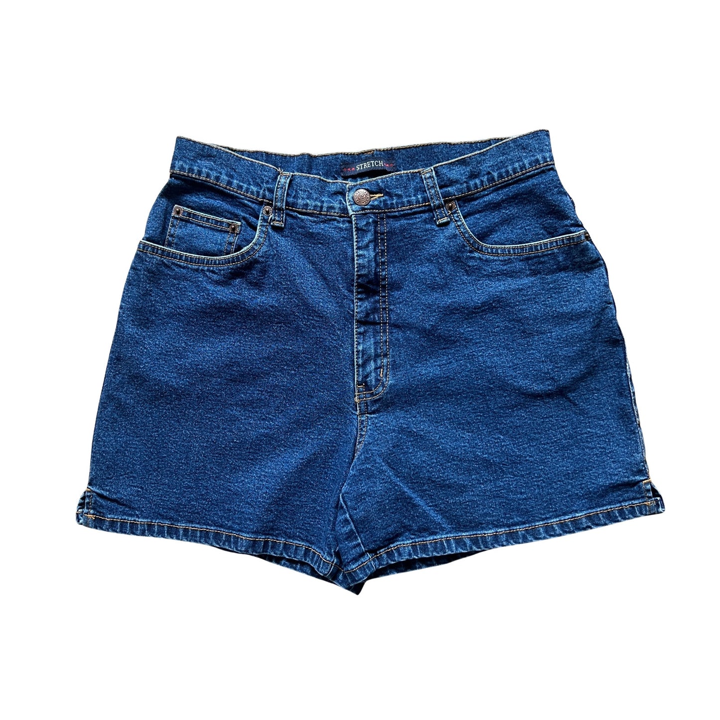 Vtg 90s Bill Blass Denim Shorts 10 Dark Wash Stretch Classic Minimalist Festival