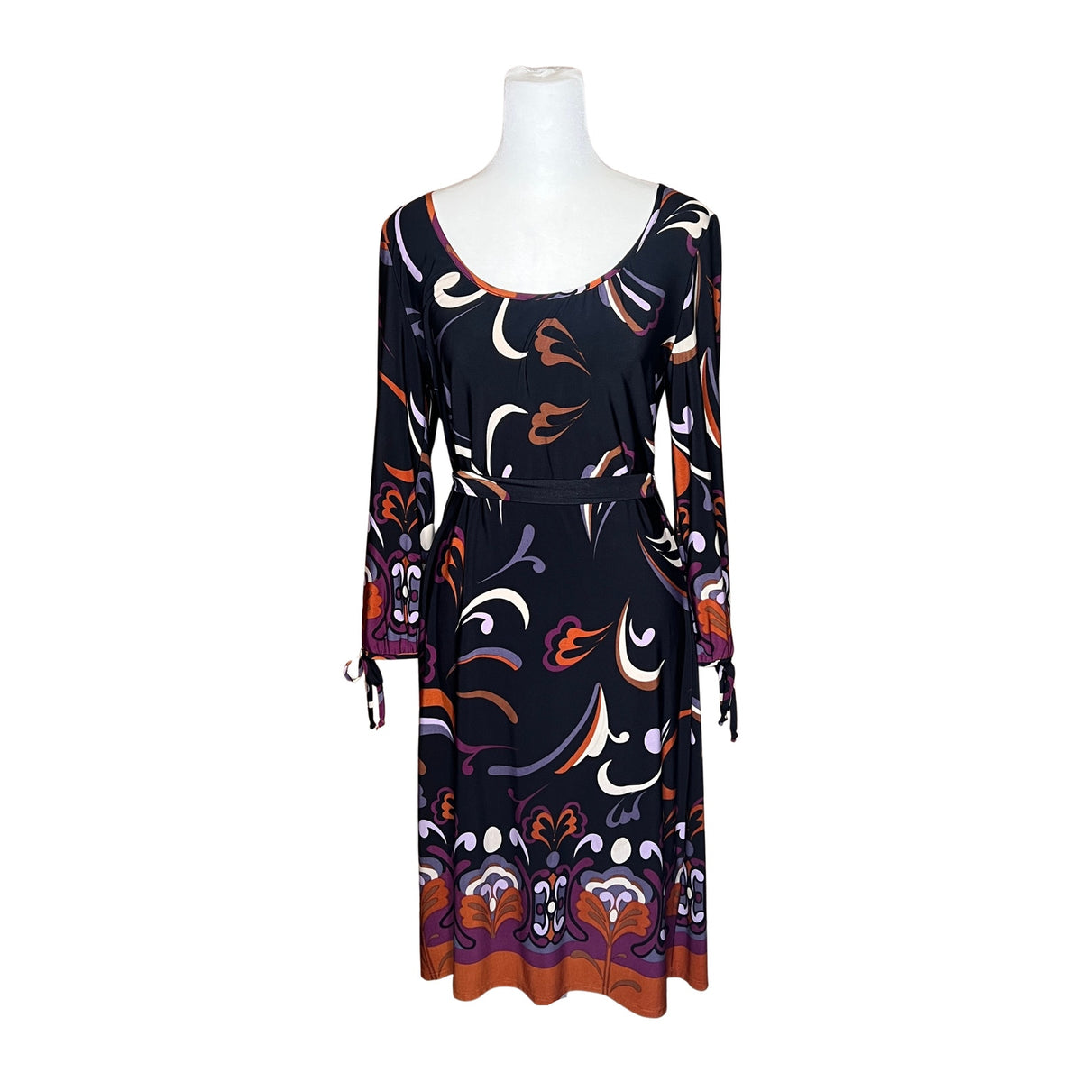 Lily Womens 70s Inspired Shift Dress Black Multi-color Swirl Abstract Pattern Mod Artsy