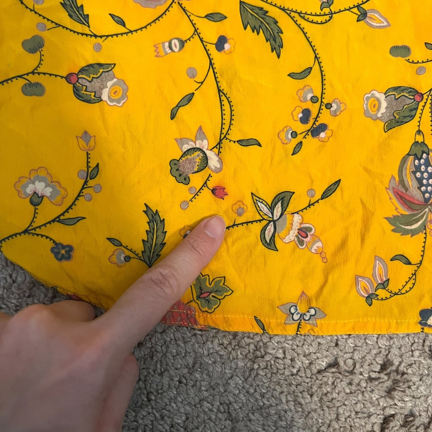 Vtg Liz Claiborne 100% Silk Blouse Mustard Yellow Paisley Floral Boho Maximalist