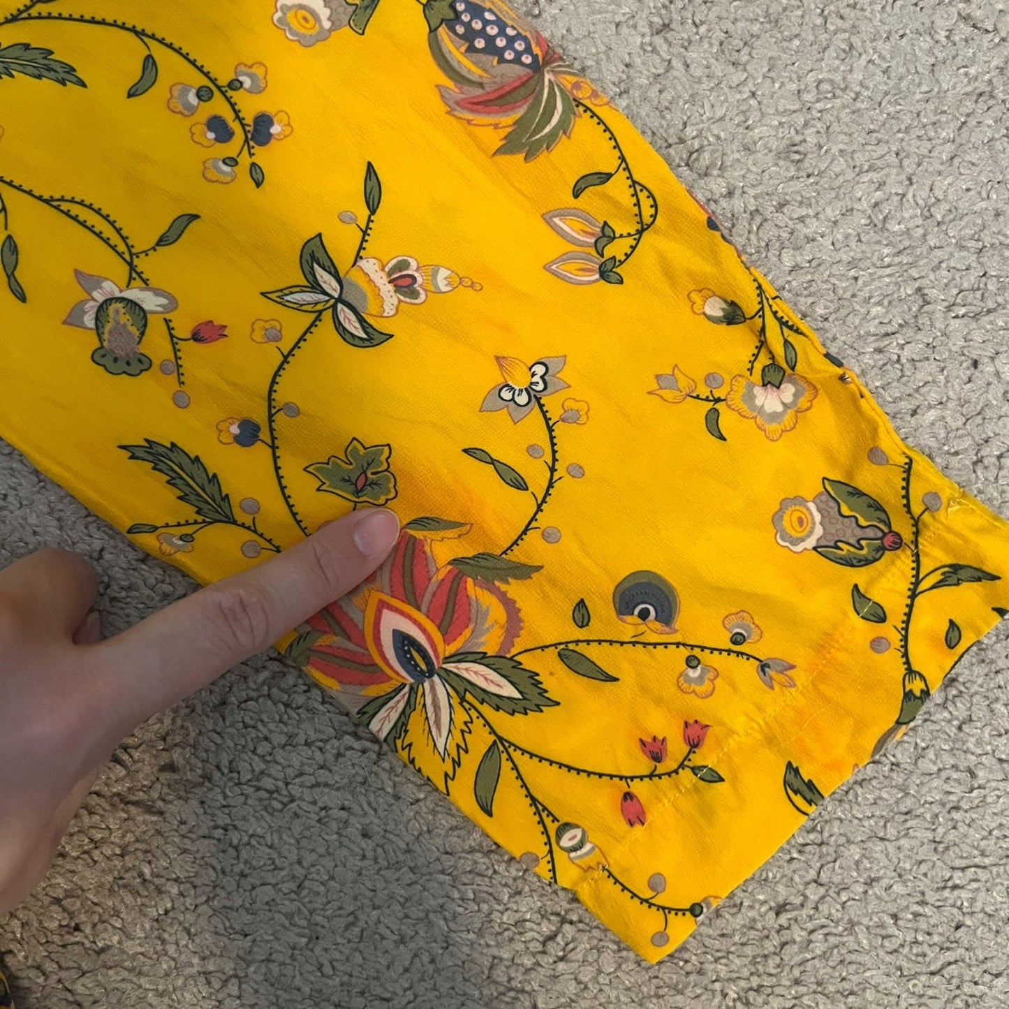 Vtg Liz Claiborne 100% Silk Blouse Mustard Yellow Paisley Floral Boho Maximalist
