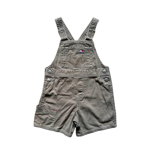 Vintage 90s Tommy Hilfiger Toddler Denim Bib Overalls Size 3T Taupe Brown Embroidered Logo Outdoor Utility