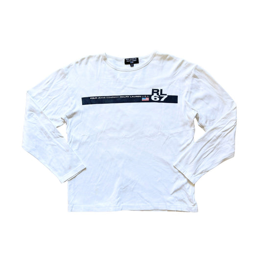 Vintage 90s Polo Jeans Ralph Lauren Mens Long Sleeve Shirt Size M White Black Spellout