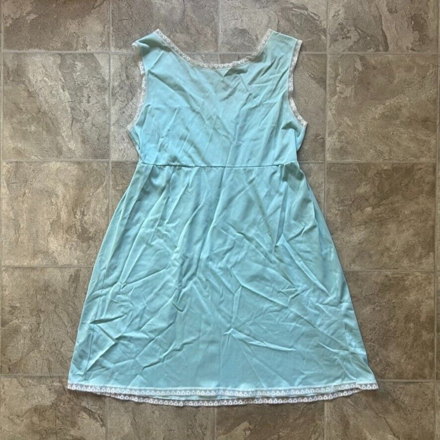 Vintage 60s Babydoll Slip Dress M Blue Lace Trim Coquette Fairy Dainty Feminine
