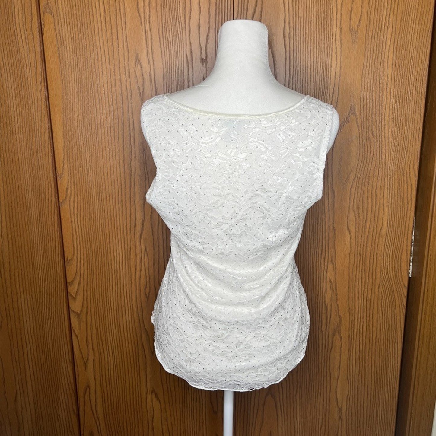 Vtg Y2K Dress Barn Lace Tank Top M Faux Corset Rhinestones Coquette Balletcore