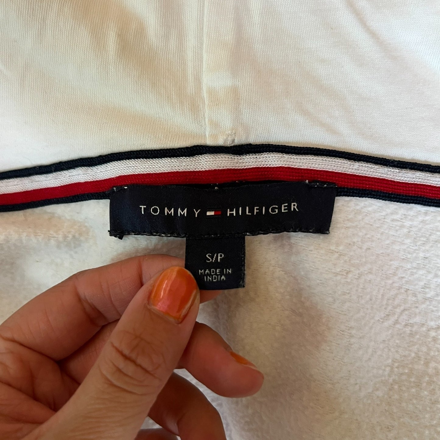 Tommy Hilfiger Full Zip Jacket S White Hooded Embroidered Logo Classic Preppy