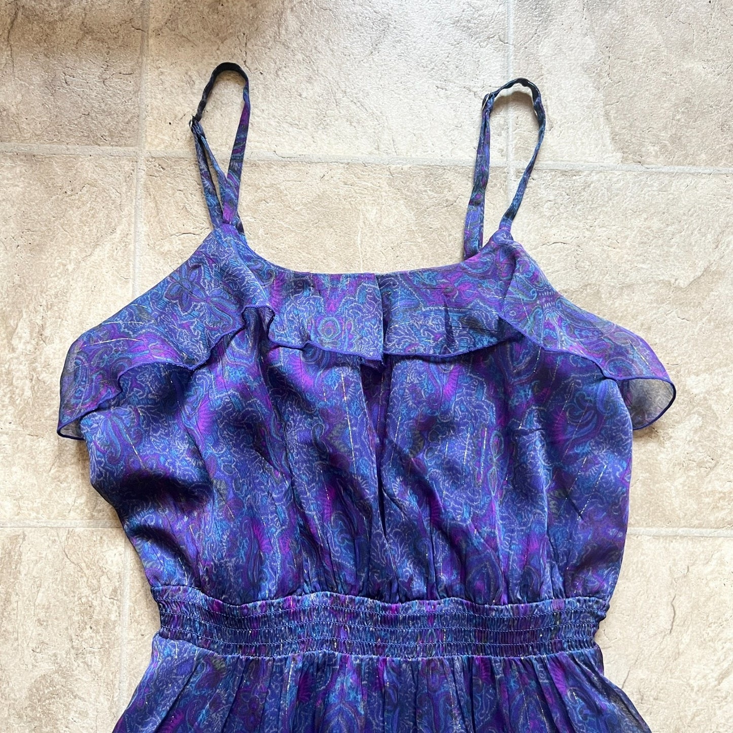 Express Womens Maxi Dress Size XS Blue Purple Paisley Metallic Stripe