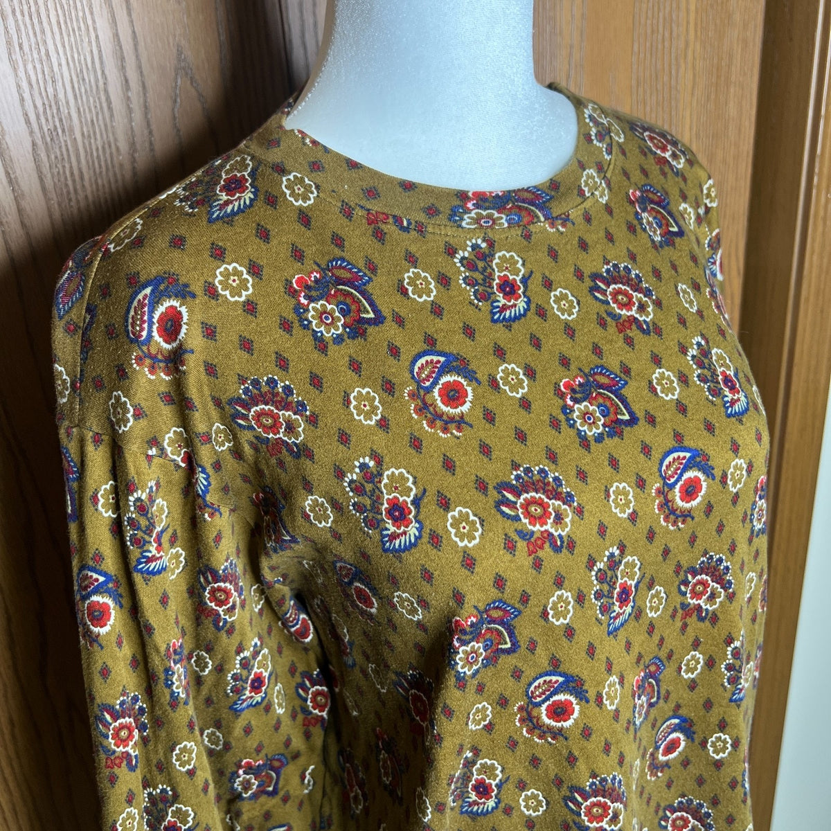 Vtg 90s United Colors of Benetton Floral Shirt M Mustard Boho Whimsigoth Autumn