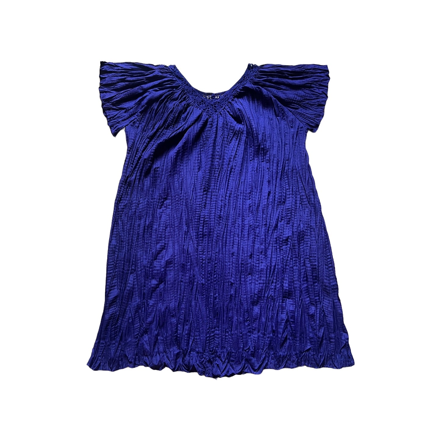 Vintage Bobbie Brooks Maxi Dress 3XL 22W Indigo Purple Crochet Neckline Crinkle Flowy