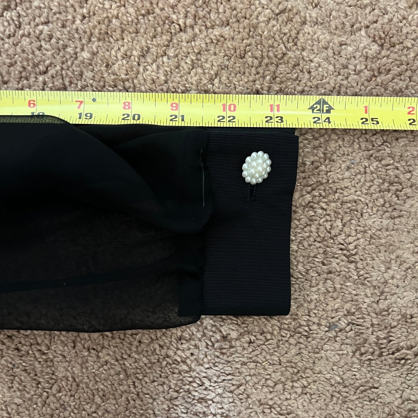 Vtg 80s Petite Perceptions Womens Blouse 12 Black White Sheer Sleeves Pearl Buttons Goth Victorian Holiday