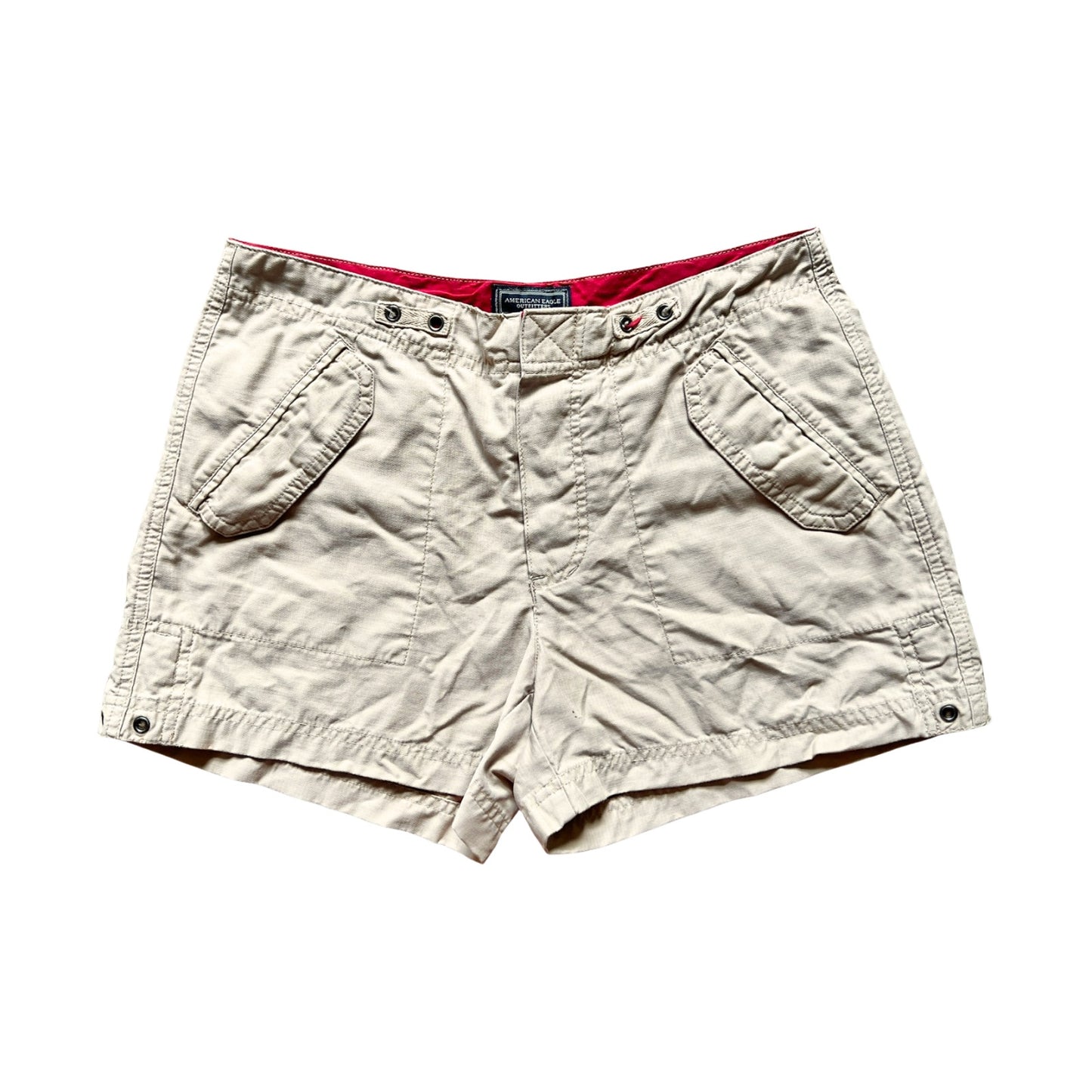 Vtg Y2K American Eagle Mini Cargo Shorts 2 Tan Low Rise Baddie Grunge Gorpcore