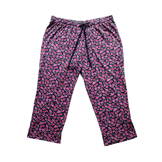 Vtg Y2K Fashion Bug Pajama Pants 2X Cherry Heart Print Girly Romantic Sleepover