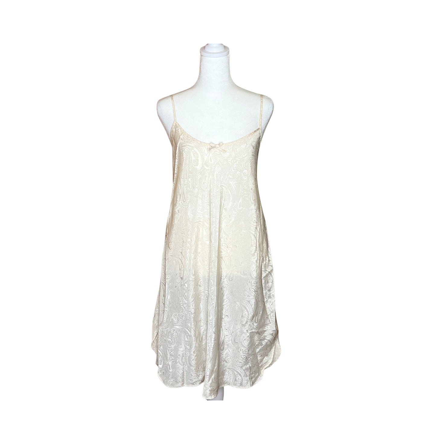 Vtg Y2K Secret Treasures Womens Slip Dress Size 1X Ivory Satin Paisley Coquette Soft Girl
