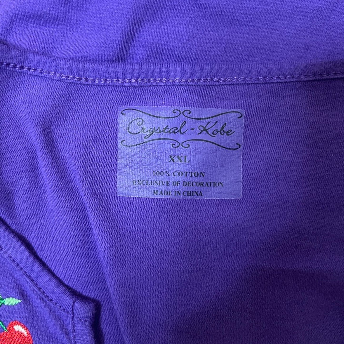 Vtg Y2K Crystal Kobe Embroidered Fruit T-Shirt XXL Whimsical Teacher Artsy Retro