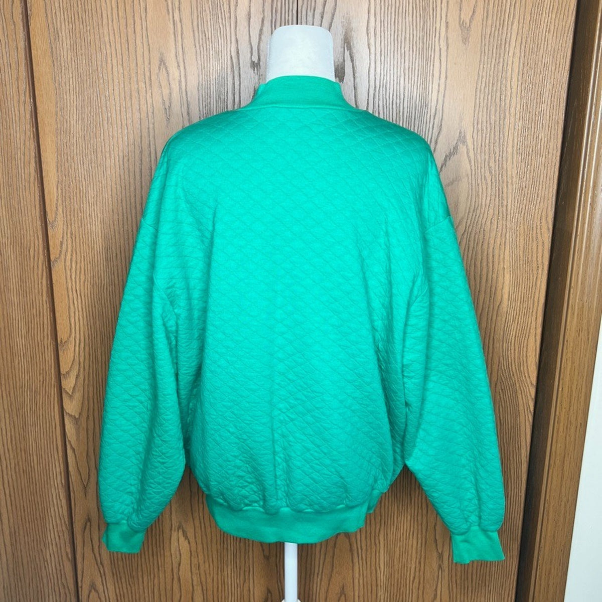Vtg 80s Diamond Lattice Quilted Cardigan M Green Whimsical Grannycore Eclectic