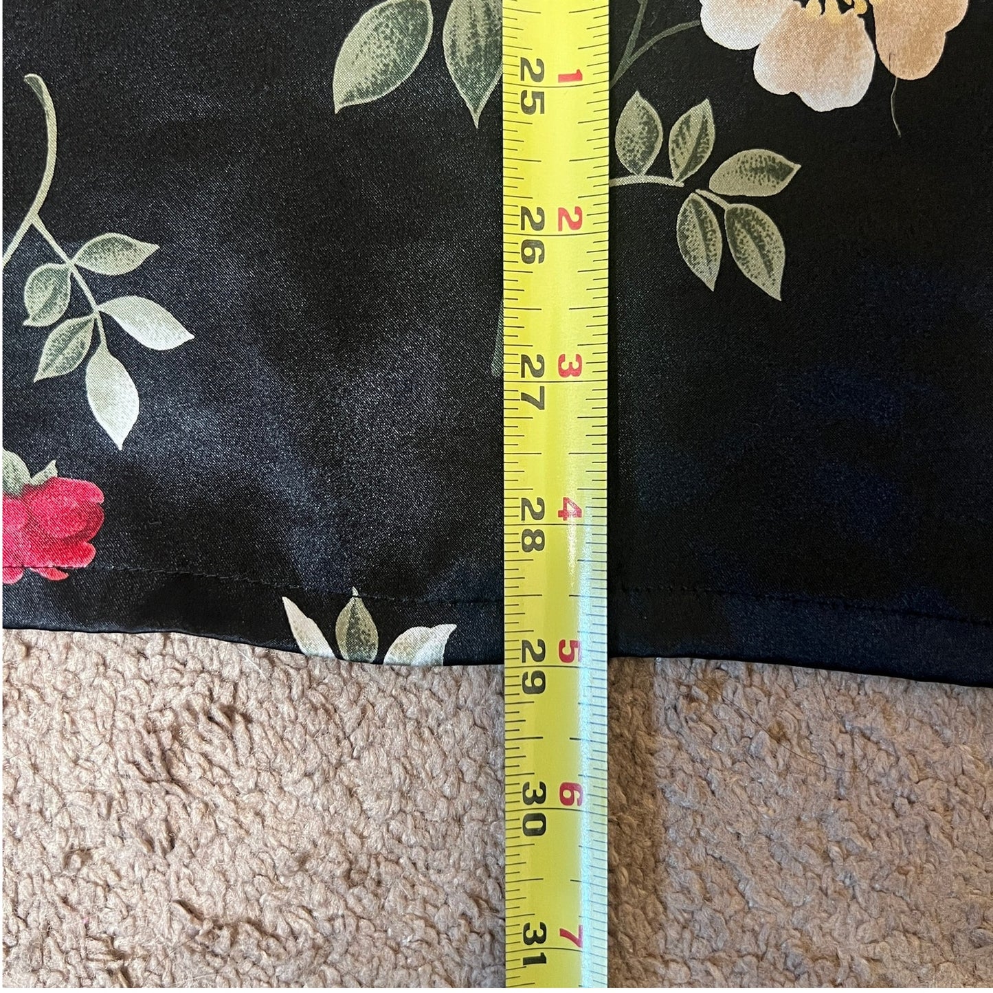 Vtg 90s Adonna Satin Pajama Shirt M Black Red Floral Lace Holiday Feminine Romantic