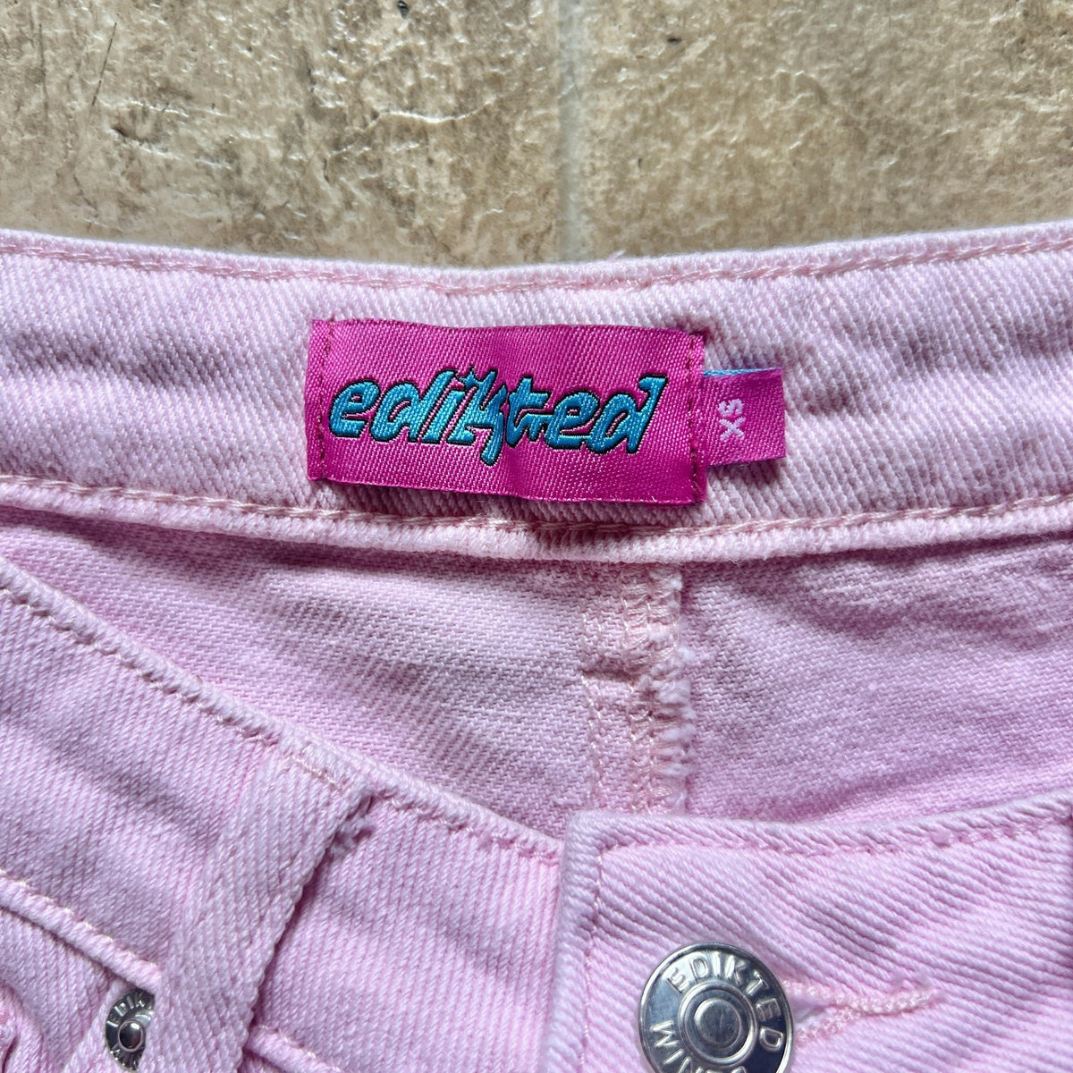 Edikted Bubblegum Pink Denim Jeans XS Wide Leg High Rise Y2K Coquette Soft Girl