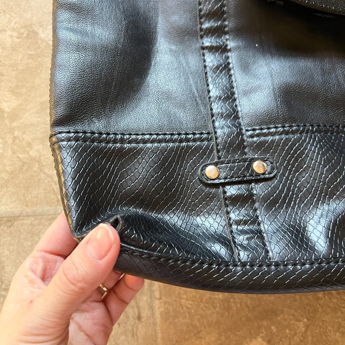 Vtg Y2K Liz Claiborne Black Faux Leather Tote Bag Removable Straps Work Business