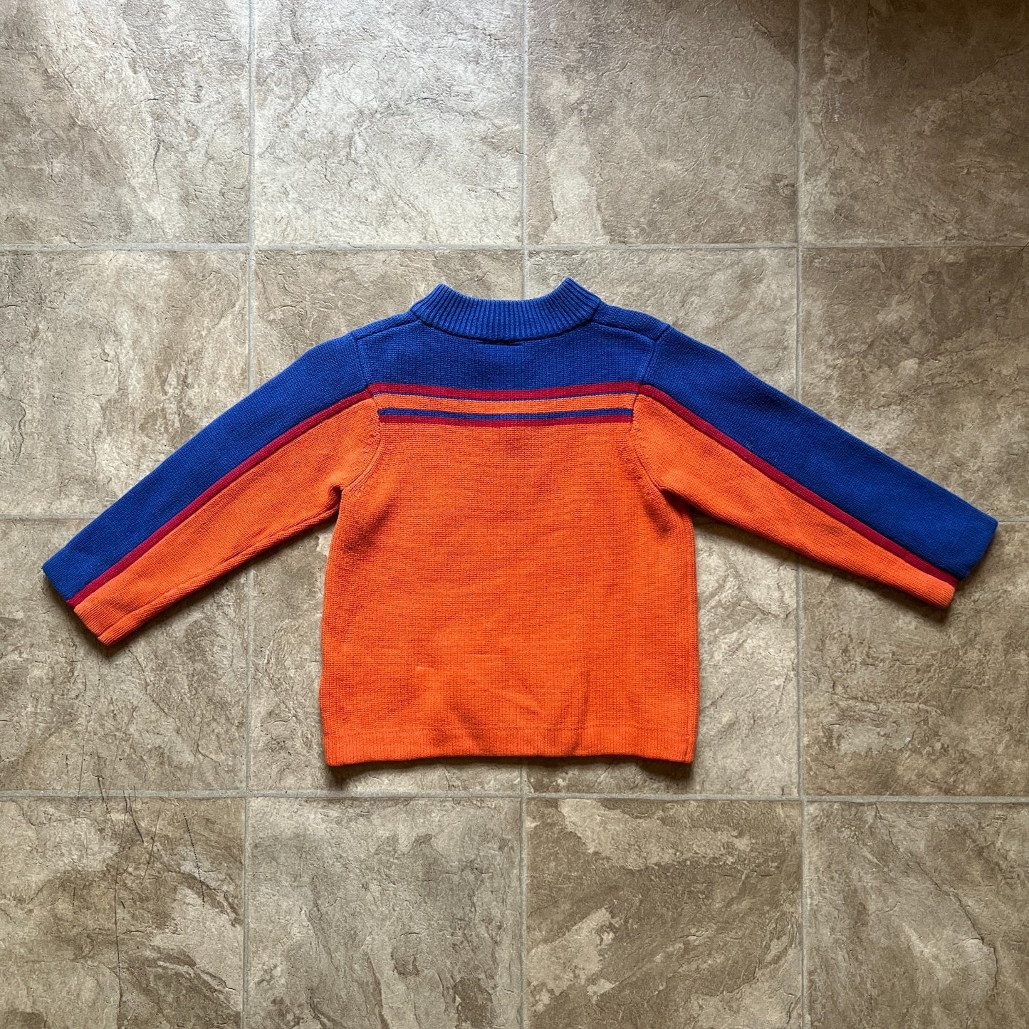 Hanna Andersson Kids 1/4 Zip Sweater Size 100 Blue Orange Colorblock Striped Retro