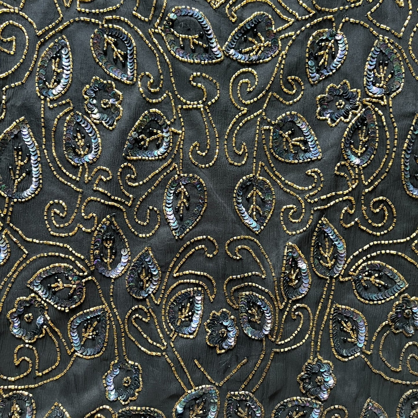 Vintage Womens 100% Silk Beaded Top L Holiday Whimsigoth Victorian Party Glam