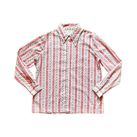 Vintage Mens Button-down Shirt Size 36 Red White Striped Floral Western