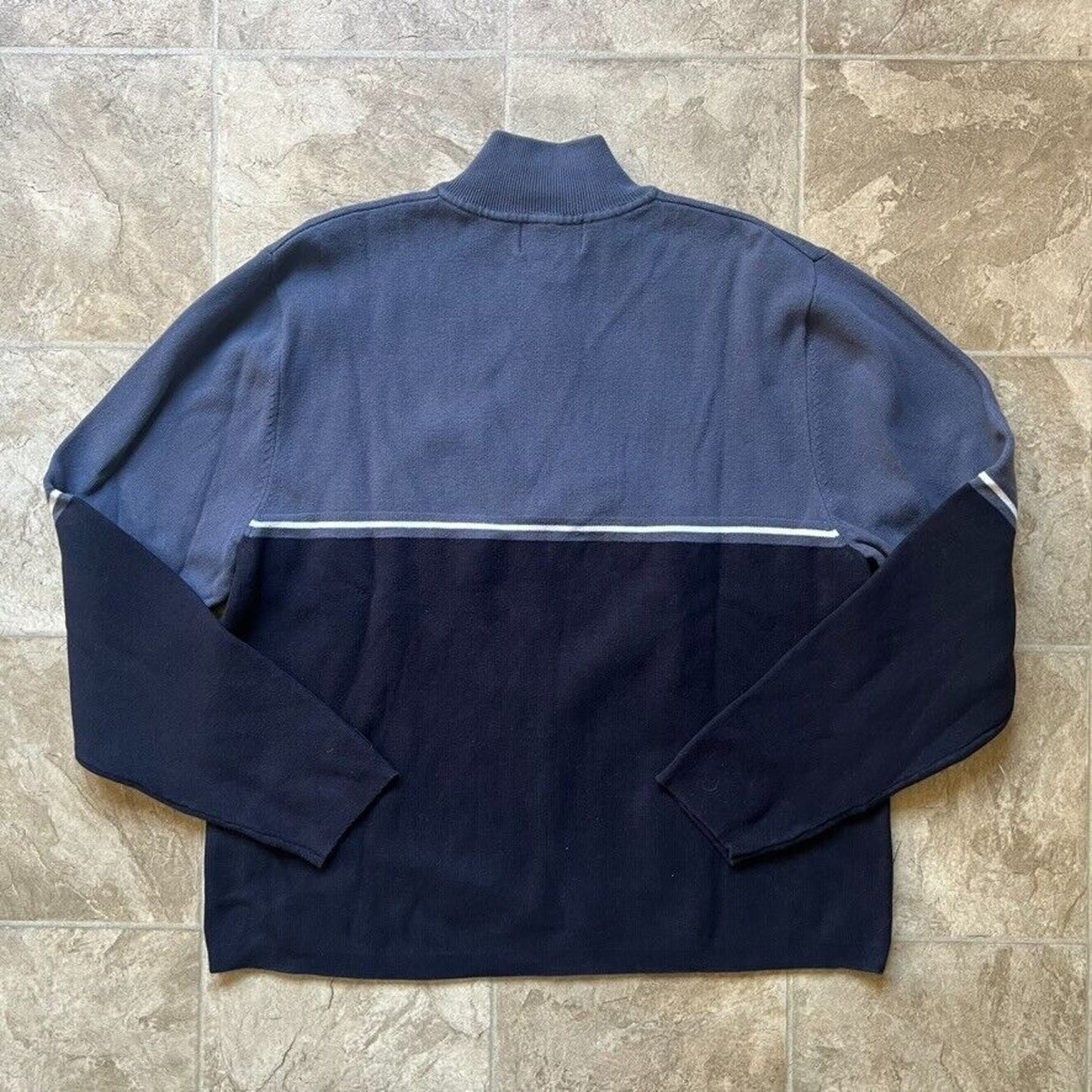 Eddie Bauer Mens Sweatshirt XL 1/4 Zip Blue Stripe Outdoor Sporty Grunge Skater