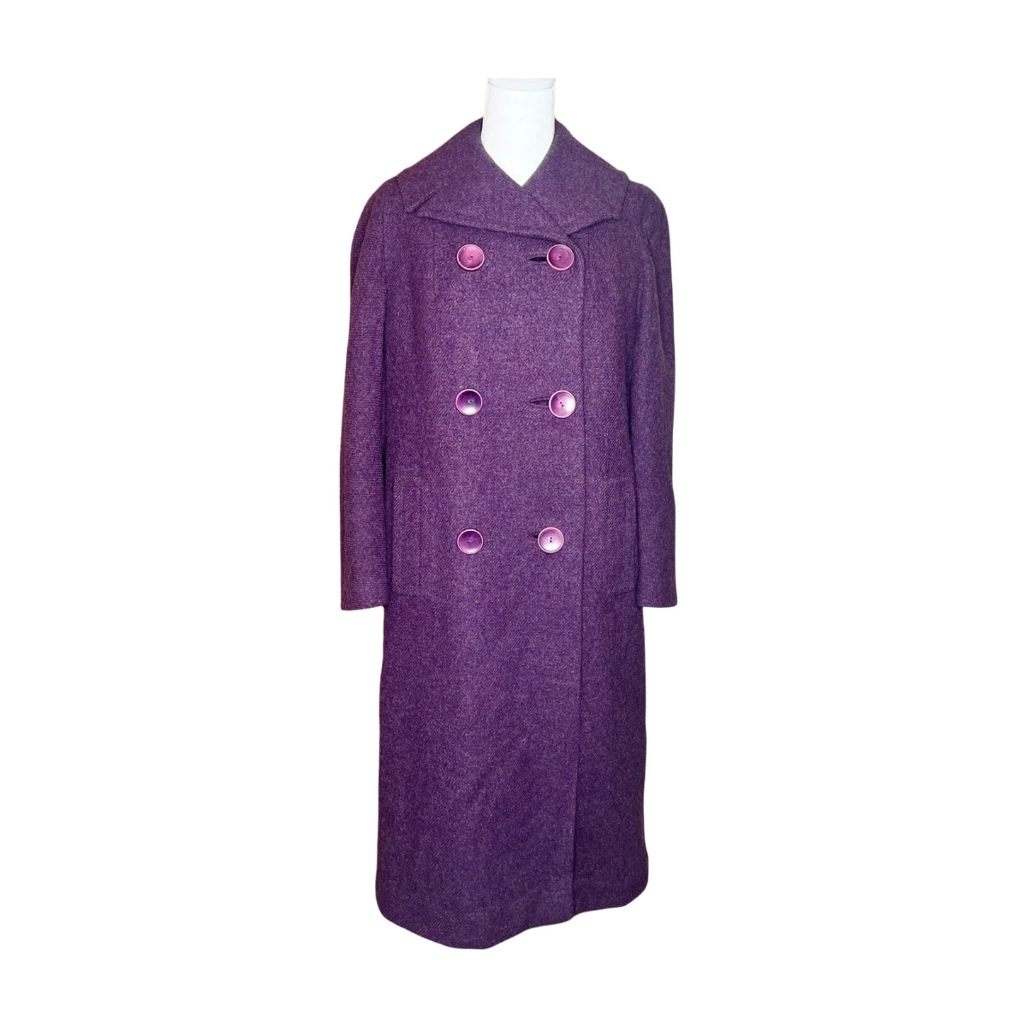 Vintage 1950s Vassar Collection by Modern Deb Womens Long Wool Pea Coat Purple Double Breasted Fur Lining Whimsigoth Twee Old Money Classic