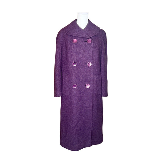 Vintage 1950s Vassar Collection by Modern Deb Womens Long Wool Pea Coat Purple Double Breasted Fur Lining Whimsigoth Twee Old Money Classic