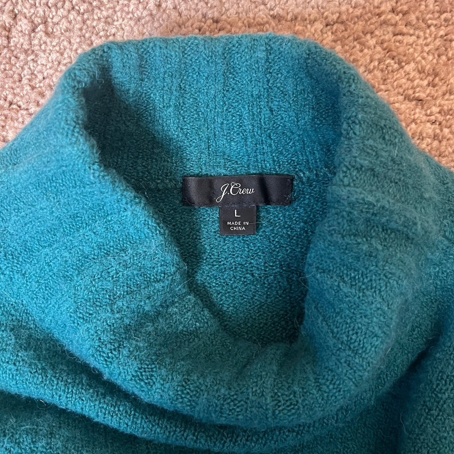 J. Crew Turtleneck Sweater Size L Teal Green Merino Alpaca Blend Christmas Holiday Preppy