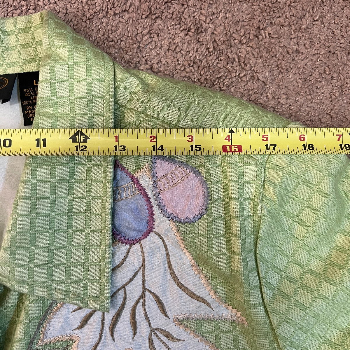 Vintage Embroidered Floral Jacket L Green Embroidered Art to Wear Whimsical Boho