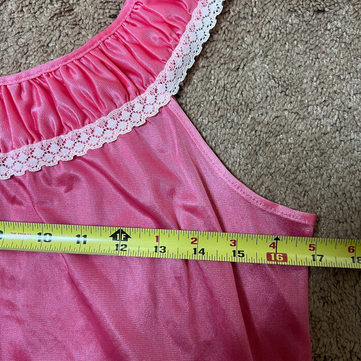 Vtg 60s Pink Slip Dress M Satin Ruffled Lace Collar Coquette Soft Girl Feminine