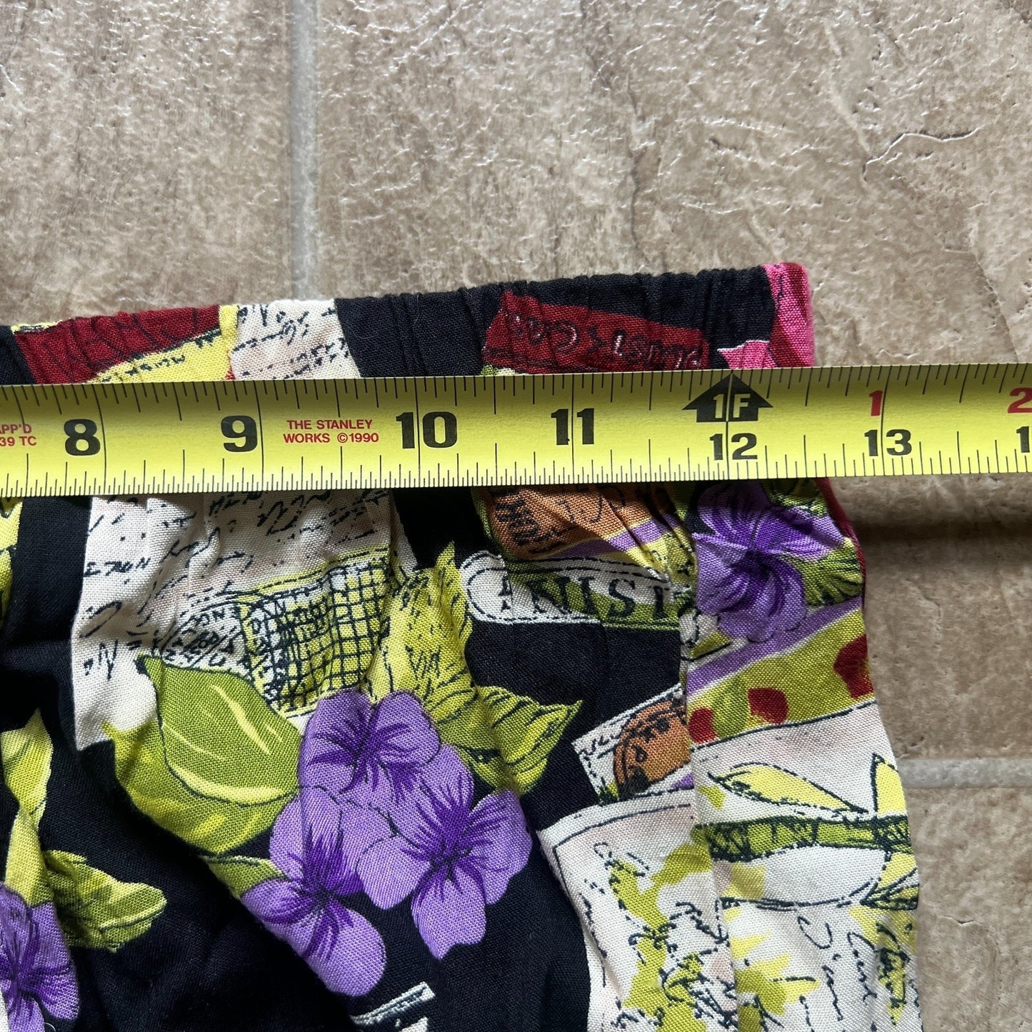 Vtg 90s Womens Pants L Multi-color Novelty Print Beachy Resort Vacation Boho