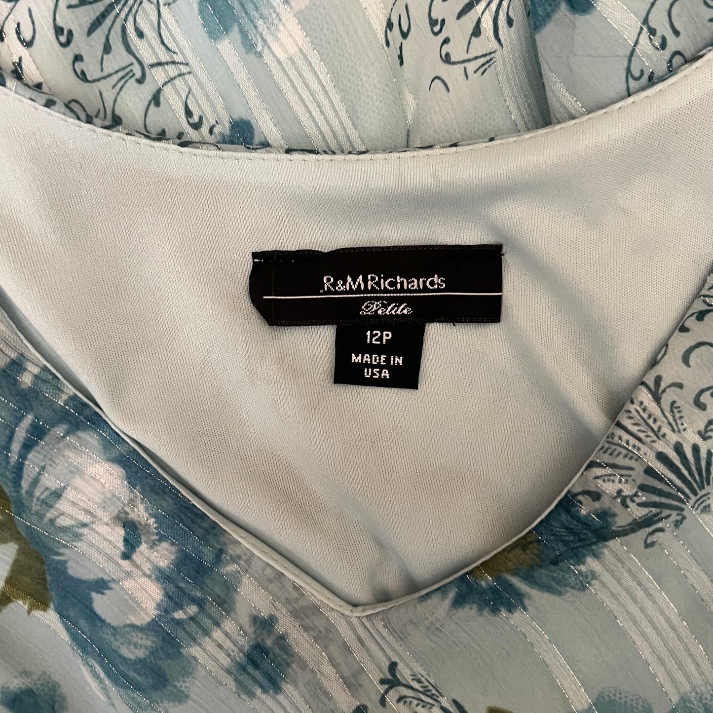 Vtg 90s R&M Richards Midi Dress Size 12P Blue Floral Fairy Whimsical Romantic