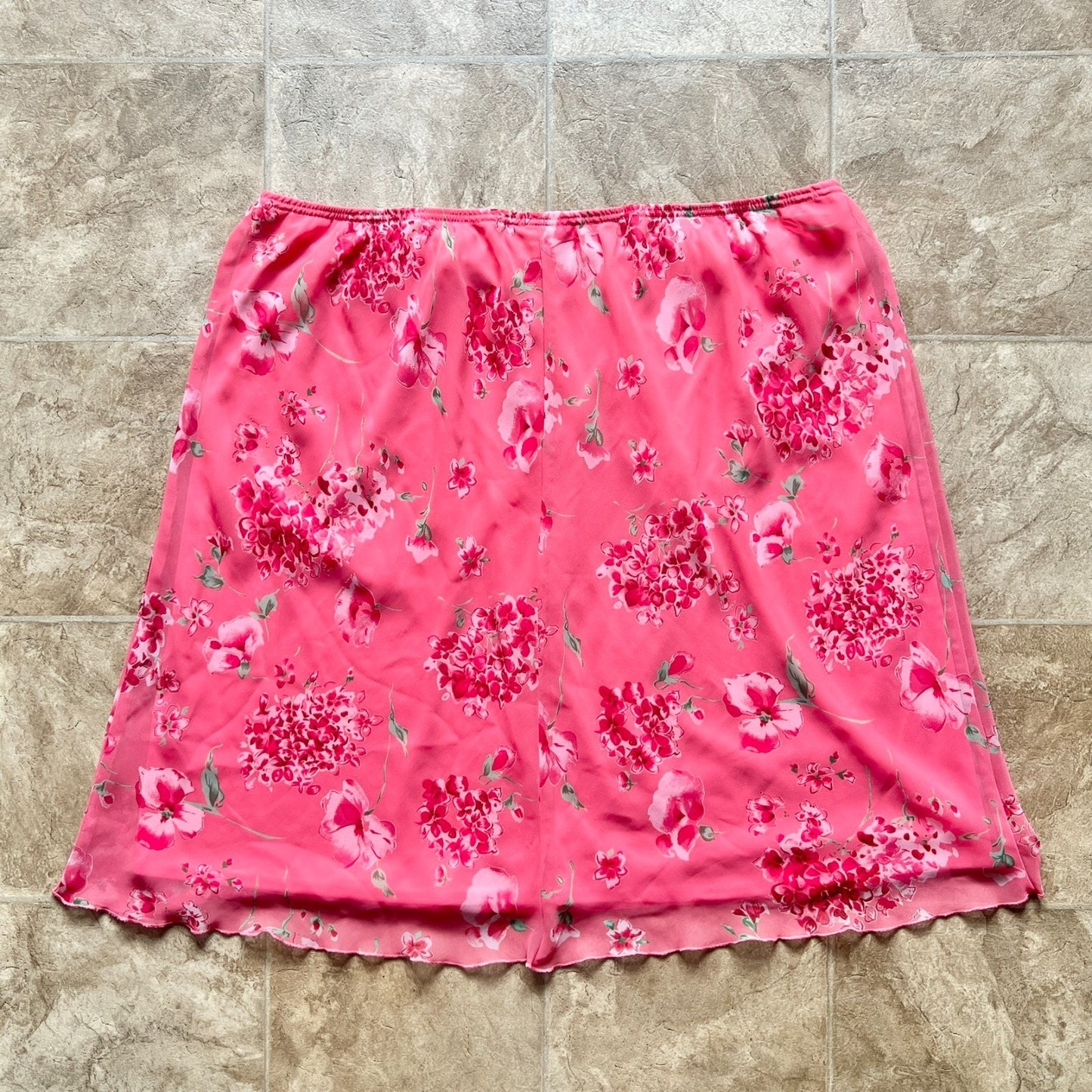 Vintage Y2K Floral Midi Skirt 26W Lettuce Hem Soft Girl Fairy Romantic Whimsical