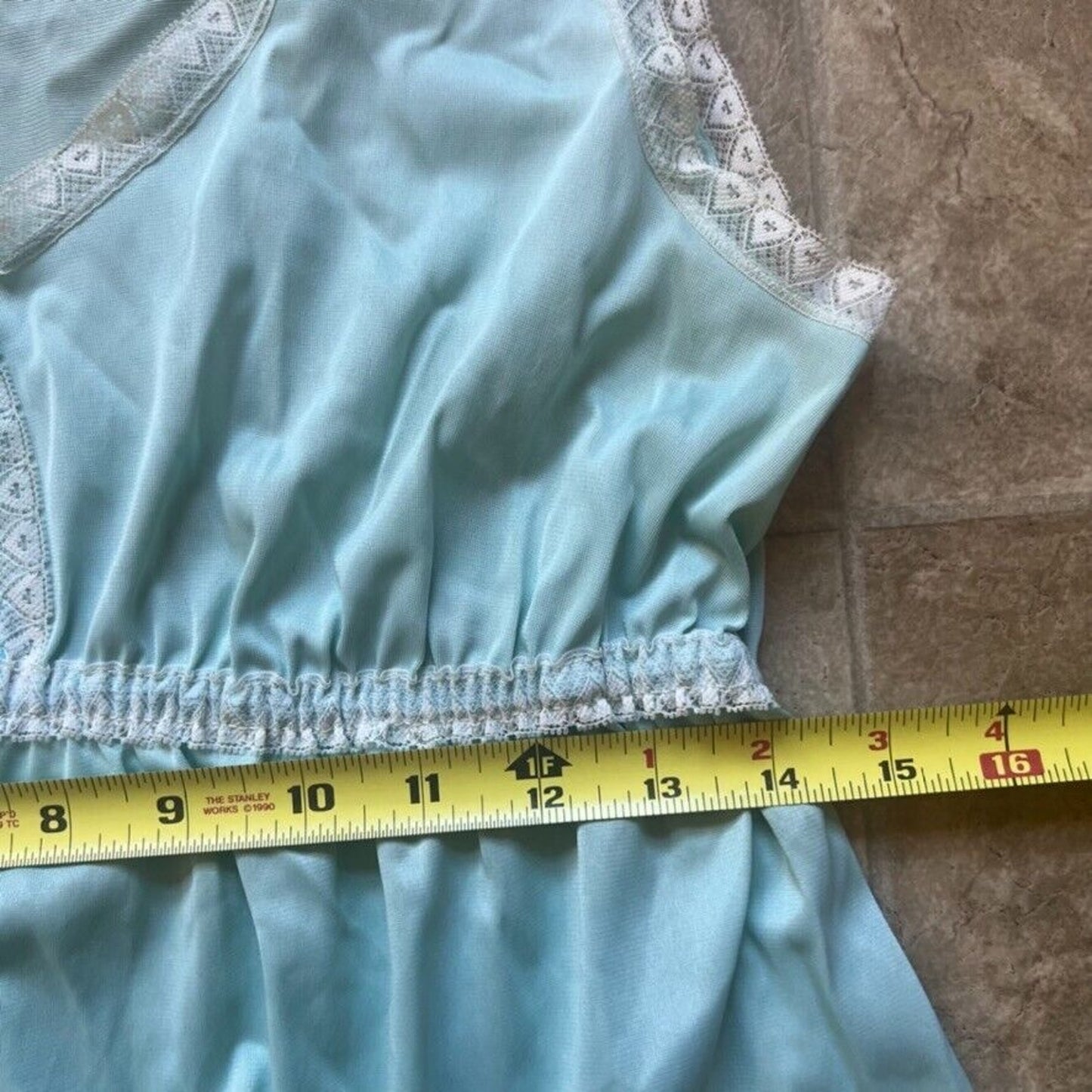 Vintage 60s Babydoll Slip Dress M Blue Lace Trim Coquette Fairy Dainty Feminine