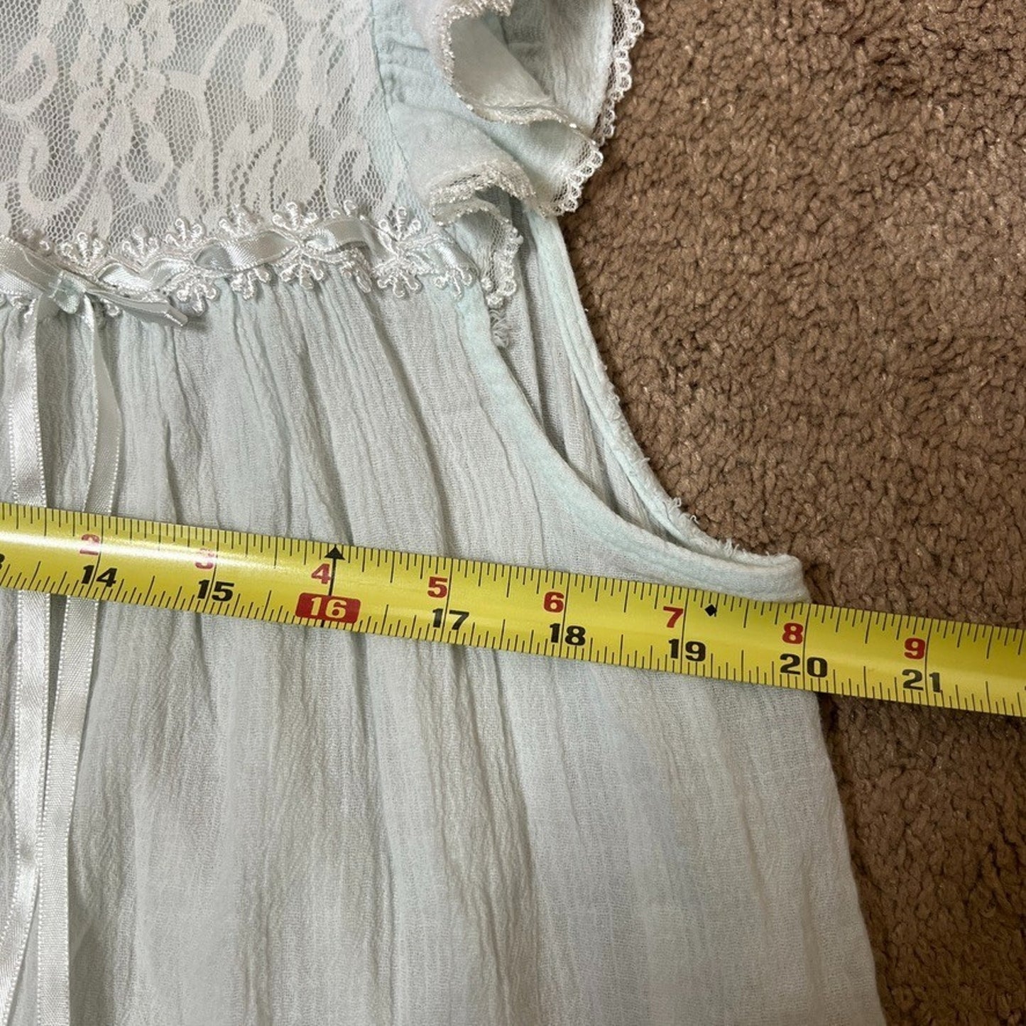 Vtg 90s Moon Dance Nightgown L Blue Rosettes Lace Sheer Coquette Fairy Dainty