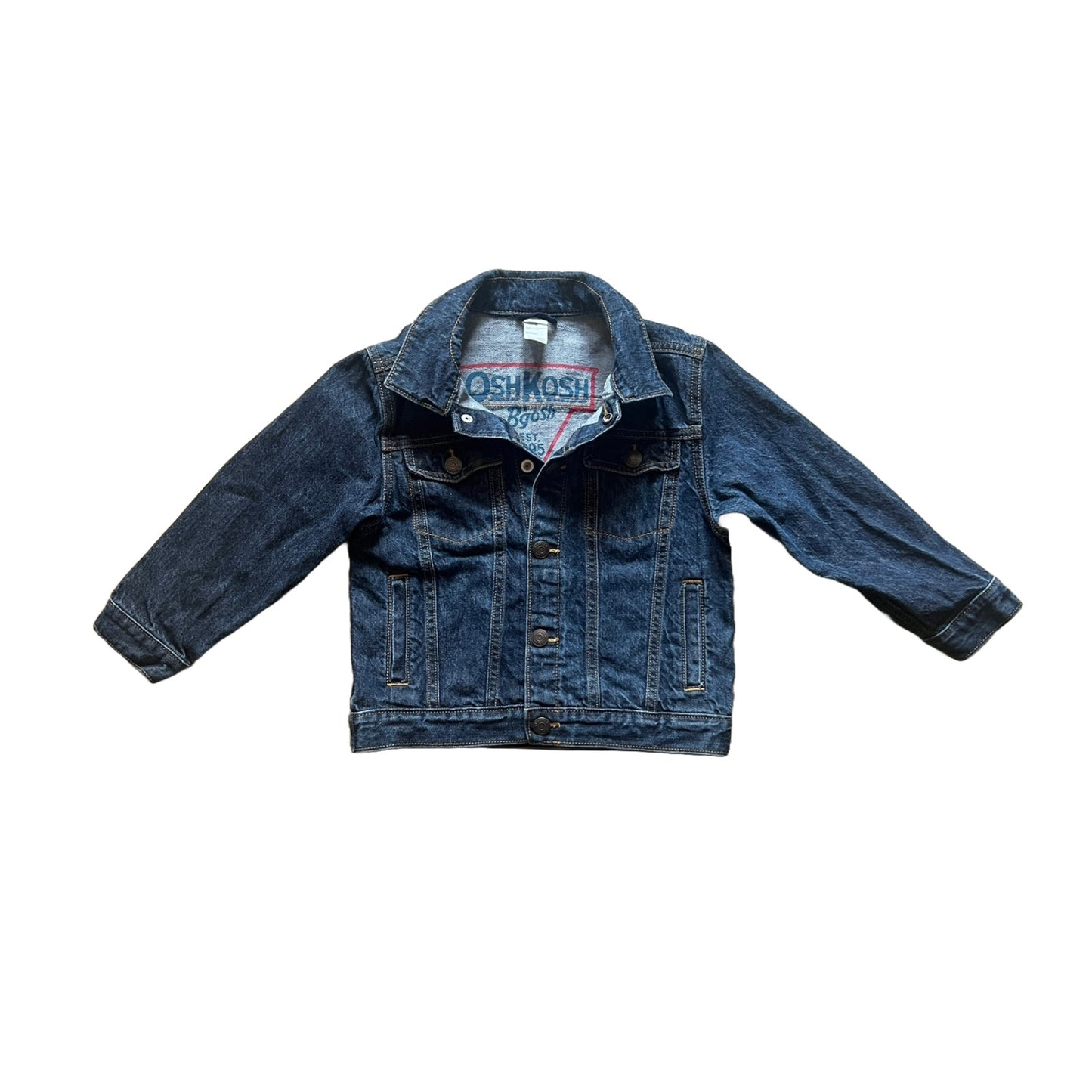 Oshkosh B'Gosh Kids Denim Jean Trucker Jacket Size 5 Snap Closure Logo Spellout