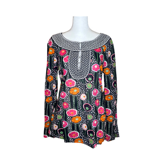Tory Burch Multi-color Floral Tunic Top Artsy Groovy Boho Whimsical Maximalist